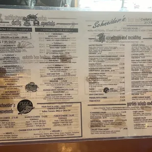 the menu of the restaurant