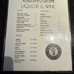 Non-beer menu
