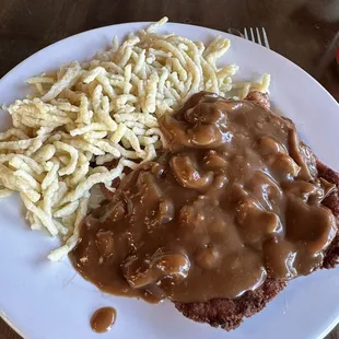 Hunter schnitzel with spaetzel