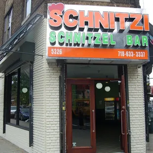 the entrance to schnitzi's schnitzel bar