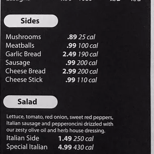 Pizzeria menu
