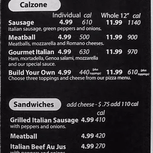 Pizzeria menu