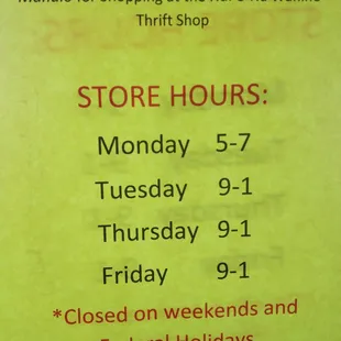 New hours for the thrift shop on Schofield Barracks.
