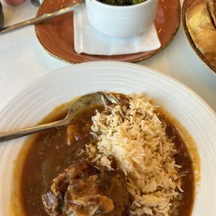 Oxtail stew, roast broccoli