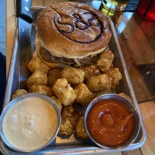 The Hangover Burger with Tater Tots