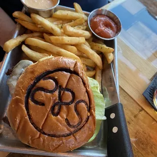 The Italian Burger with French fries