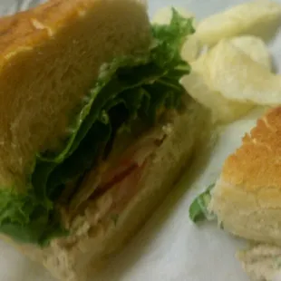 Super neat and delicious tuna sammich! Garlic spread on hit too!!