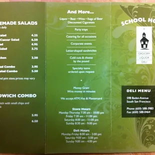menu and prices