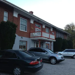 This is the front of the inn, the parking lot overlooking a neighborhood park.
