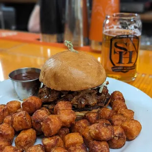 Pulled Pork Sandwich upgraded to Sweet Potato Tots