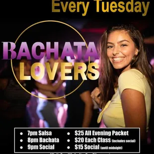 Every Tuesday 
Classes: 7pm Salsa | 8pm Bachata 
Social 9pm until midnight  
350 Ward Avenue | Aloha Dancesport