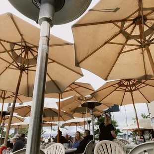 Outdoor seating with the heater.