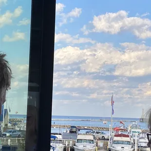 a view of a harbor from a window