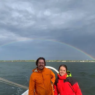 Owners Corey and Bronwyn sailing in Willoughby Bay right after a thunderstorm had passed.