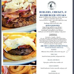 a menu for a burger