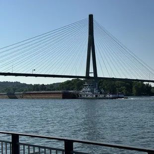 View of a barge going down the river