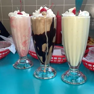 Strawberry, Chocolate and Banana Shakes