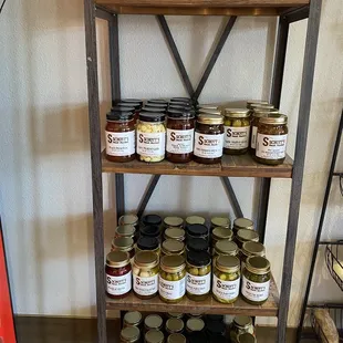 Shelf o pickled goods and jelly's