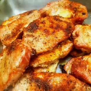 a close up of a plate of chicken