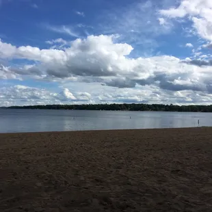 View of the lake from a picnic bench.