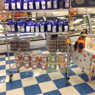 a display of food items