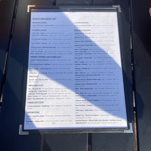 Beer menu
