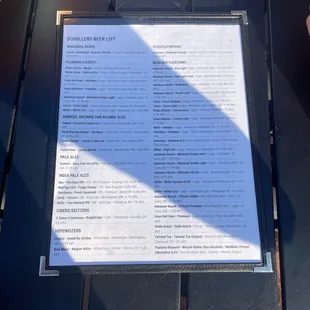 Beer menu