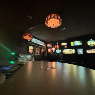 a bar with a lot of lights