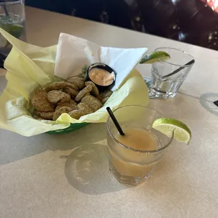 Fried pickles &amp; fall margarita with all spice flavors -- DELISH!