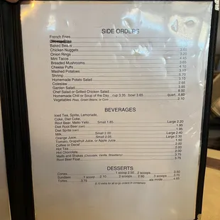Side Order/Beverage Menu