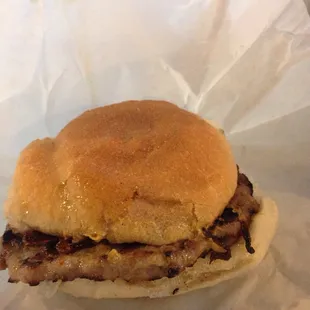 Great brat burger on a Sheboygan hard roll!