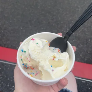 Vanilla ice cream with (mostly) no sprinkles
