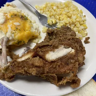 Fried Fried and Baked Chicken fresh corn and double chess's macaronis