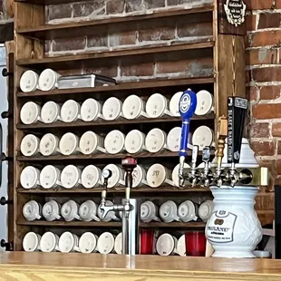 a bar with beer taps