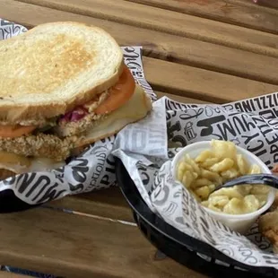 We had the chicken salad and schnitzel - all great choices. The home made pickle was so tangy and wonderful I asked for another.