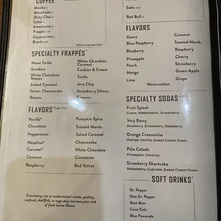 a menu for drinks