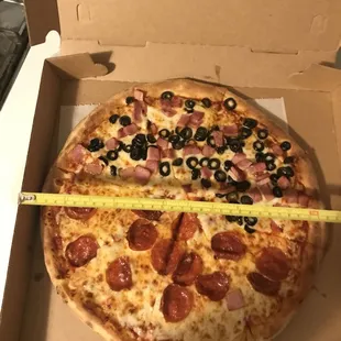 Paid for a 16" pizza, got a 12" pizza and it took over an hour.