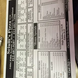 Menu as of November 2014