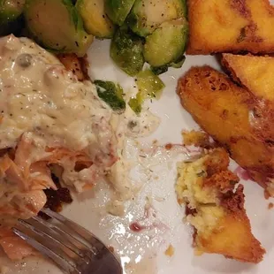 Steelhead, Brussels sprouts, polenta.