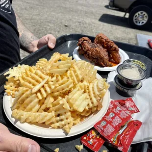 Picking up our tray of food