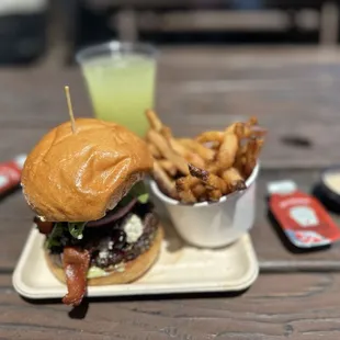 Blueberry bacon blue cheese burger