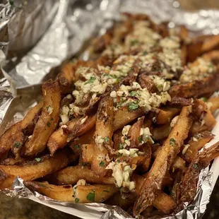 a tray of french fries