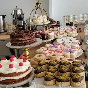 a variety of cakes and pastries