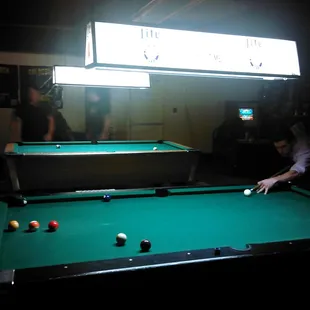 two people playing pool