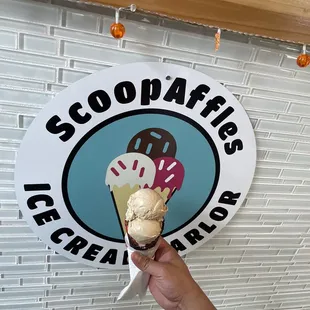 Coffee ice cream on a waffle cone