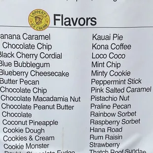 Ice cream flavors