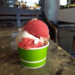 Rainbow Sorbet. Coconut, Raspberry, Pineapple. Clean and refreshing;)