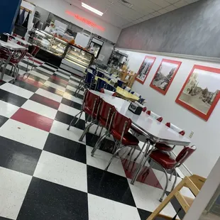 a checkered floor in a restaurant