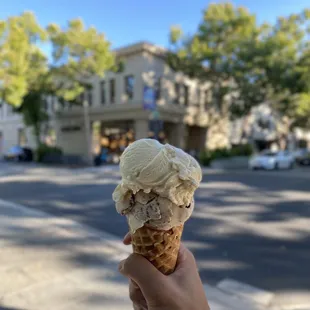 Bourbon Vanilla (single cup) hella nutella Fresh Buttermilk Waffle Cone