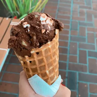 Rocky Road in a waffle cone